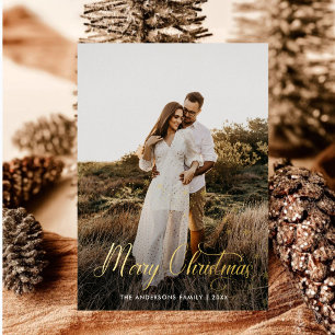Carte De Vœux En Aluminium Joyeux Noël moderne Famille Photo plaid Tartan
