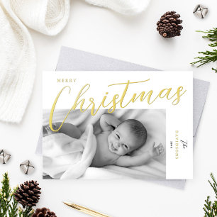 Carte De Vœux En Aluminium Joyeux Noël moderne Gold Script photo