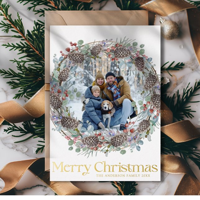 Carte De Vœux En Aluminium Joyeux Noël moderne Gold & White Family (Créateur téléchargé)