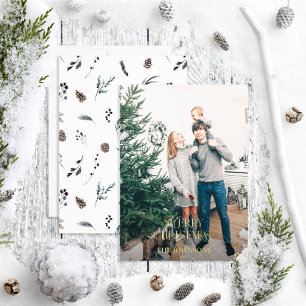 Carte De Vœux En Aluminium Joyeux Noël moderne Pinecone Green Gold Photo