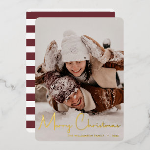 Carte De Vœux En Aluminium Joyeux Noël moderne Rouge Script Grandes