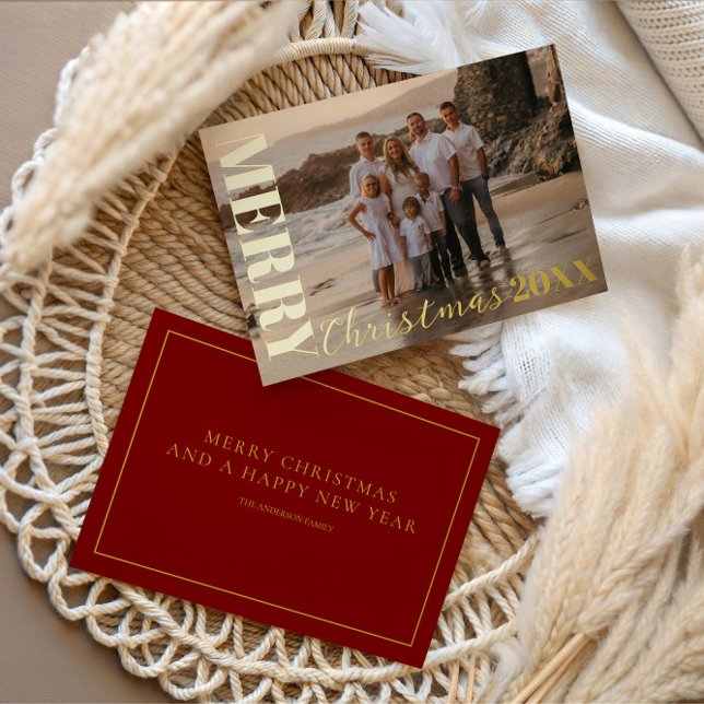 Carte De Vœux En Aluminium Joyeux Noël moderne Script One Photo Gold (Créateur téléchargé)