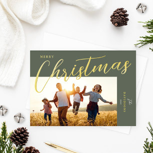 Carte De Vœux En Aluminium Joyeux Noël moderne vert Gold Script photo