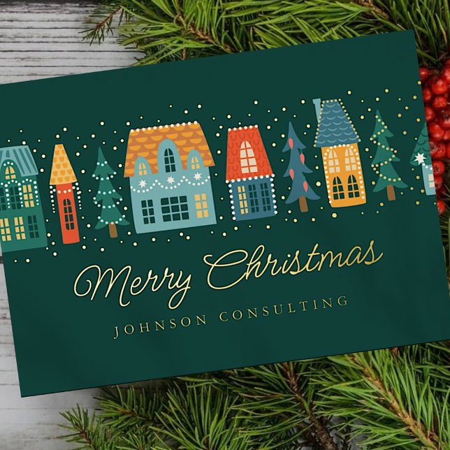 Carte De Vœux En Aluminium Joyeux Noël Moderne Village des Neiges d'hiver (Créateur téléchargé)