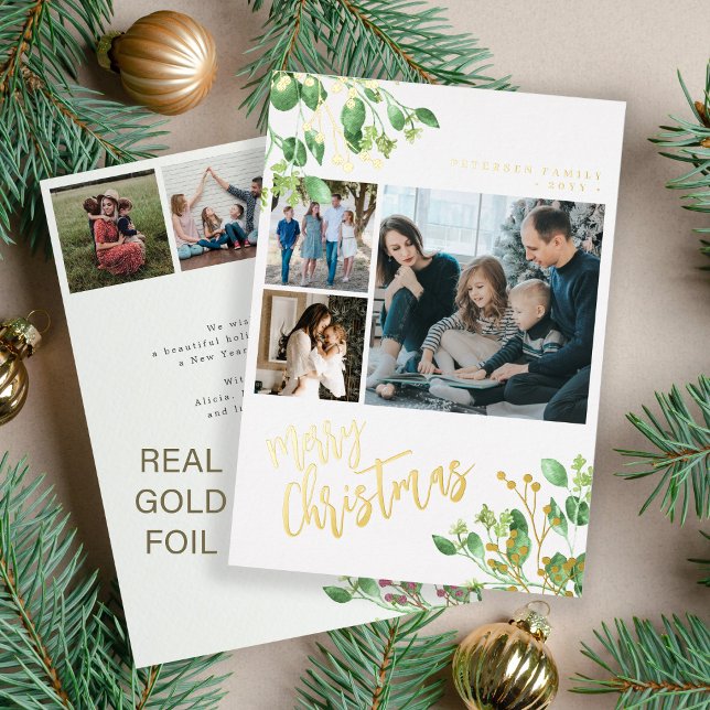 Carte De Vœux En Aluminium Joyeux Noël multi photo feuillage botanique (Créateur téléchargé)