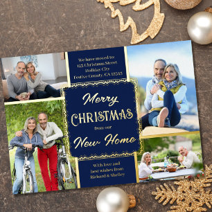Carte De Vœux En Aluminium Joyeux Noël Nouveau Accueil 4 Photo Bleu et Or