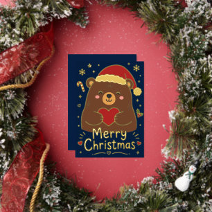 Carte De Vœux En Aluminium Joyeux Noël ourson grizzly mignon
