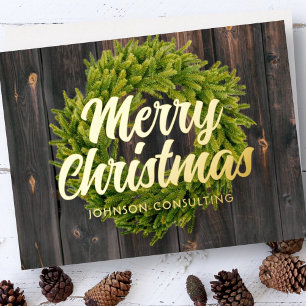Carte De Vœux En Aluminium Joyeux Noël Pays Rustique Couronne de pin en bois
