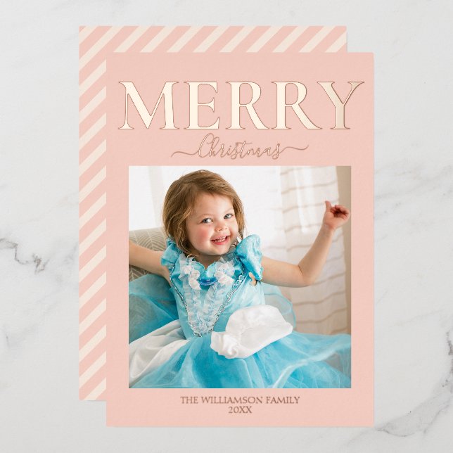 Carte De Vœux En Aluminium Joyeux Noël Photo Blush Pink (Recto/Verso)