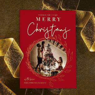 Carte De Vœux En Aluminium Joyeux Noël Photo Holly Wreath Foil Card