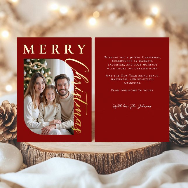 Carte De Vœux En Aluminium Joyeux Noël Photo Red Gold (Créateur téléchargé)