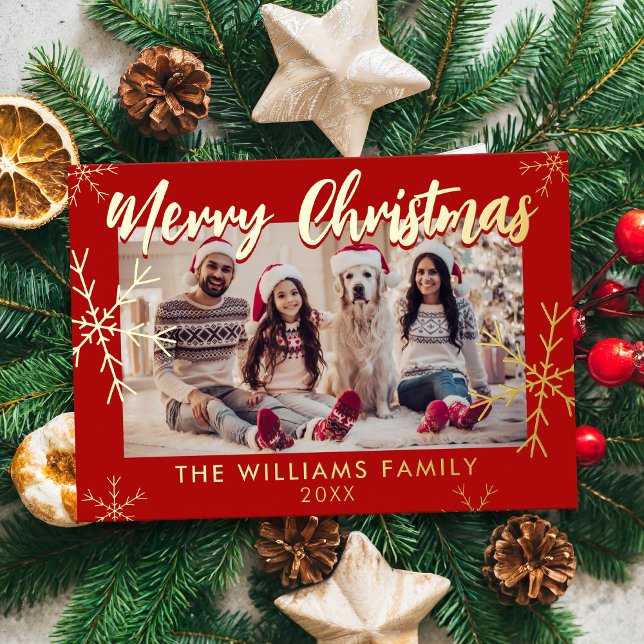 Carte De Vœux En Aluminium Joyeux Noël Photo Red Snowflakes (Créateur téléchargé)