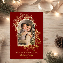Carte De Vœux En Aluminium Joyeux Noël Photo Rouge Élégant
