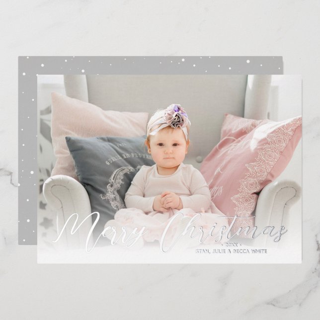 Carte De Vœux En Aluminium Joyeux Noël Photo Silver (Recto/Verso)