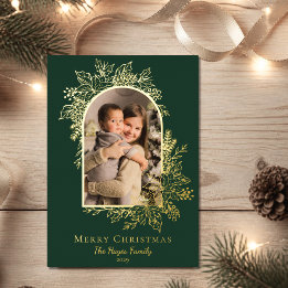Carte De Vœux En Aluminium Joyeux Noël Photo Vert Élégant
