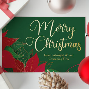 Carte De Vœux En Aluminium Joyeux Noël Poinsettia Elegant Business Gold