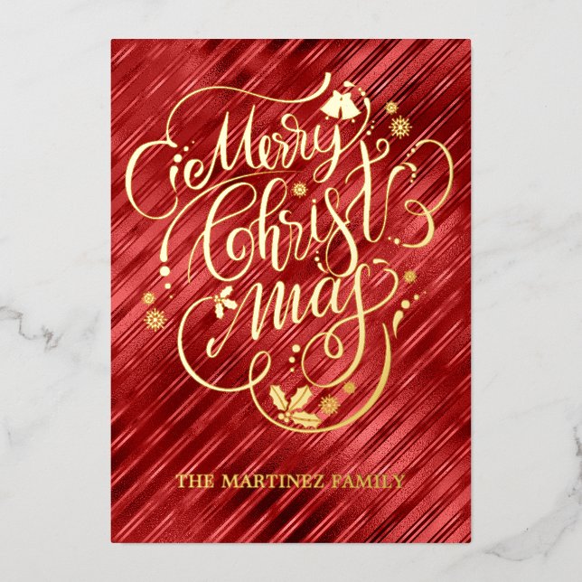 Carte De Vœux En Aluminium Joyeux Noël Red Gold  (Recto)