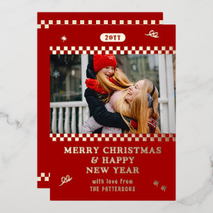 Carte De Vœux En Aluminium Joyeux Noël Retro Rouge Photo personnalisée