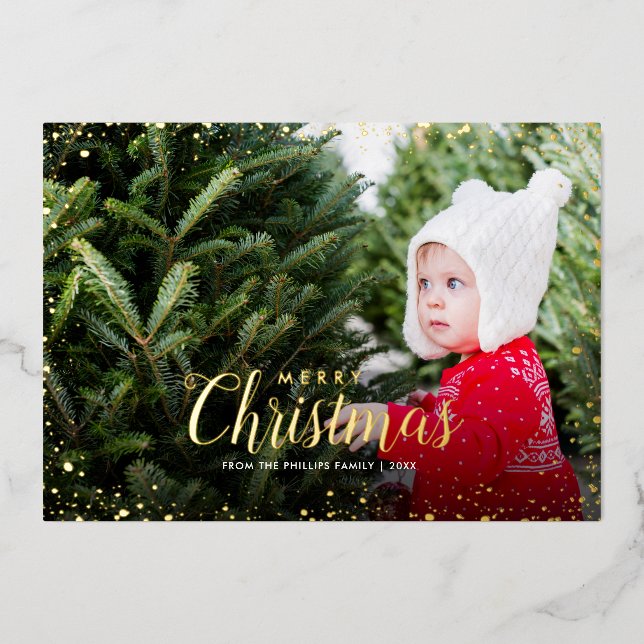 Carte De Vœux En Aluminium Joyeux Noël | Revêtement photo Gold Glitz (Recto)