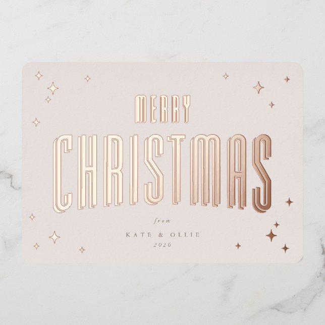 Carte De Vœux En Aluminium Joyeux Noël rose pâle Étoiles rétro Appartement (Recto)