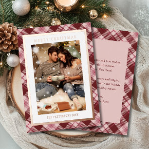 Carte De Vœux En Aluminium Joyeux Noël rose rouge Tartan Photo