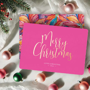 Carte De Vœux En Aluminium Joyeux Noël rose tendance
