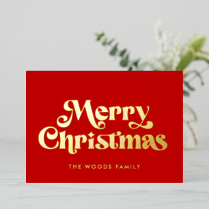 Carte De Vœux En Aluminium Joyeux Noël rouge du milieu du siècle rétro