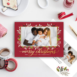 Carte De Vœux En Aluminium Joyeux Noël Rouge or élégant Script