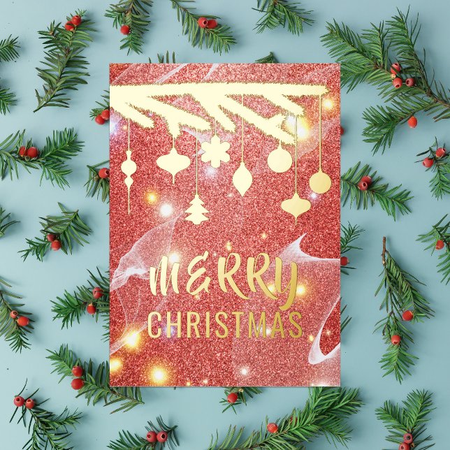 Carte De Vœux En Aluminium Joyeux Noël saison Festif Rouge Parties scintillan (Créateur téléchargé)