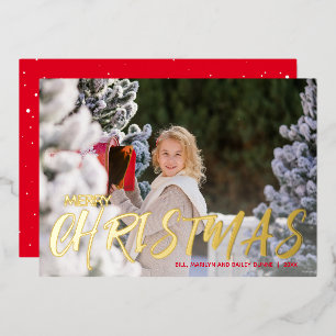 Carte De Vœux En Aluminium Joyeux Noël Script Photo Gold