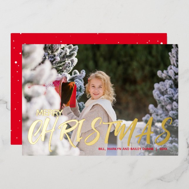 Carte De Vœux En Aluminium Joyeux Noël Script Photo Gold (Recto/Verso)