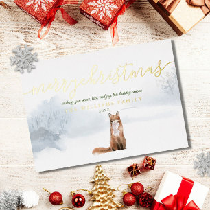 Carte De Vœux En Aluminium Joyeux Noël Script Winter Fox Gold