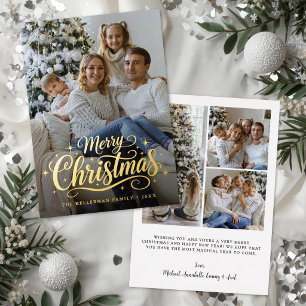 Carte De Vœux En Aluminium Joyeux Noël Simple Élégant Photo Or