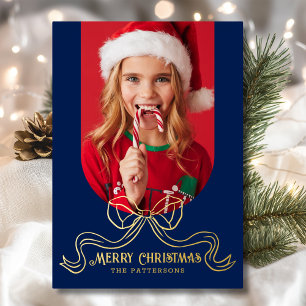 Carte De Vœux En Aluminium Joyeux Noël Simple Moderne Coquette Bow Photo