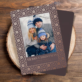 Carte De Vœux En Aluminium Joyeux Noël Snowflake Elegant Rose Gold Photo