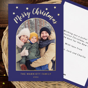 Carte De Vœux En Aluminium Joyeux Noël Style Bleu Photo Personnalisée
