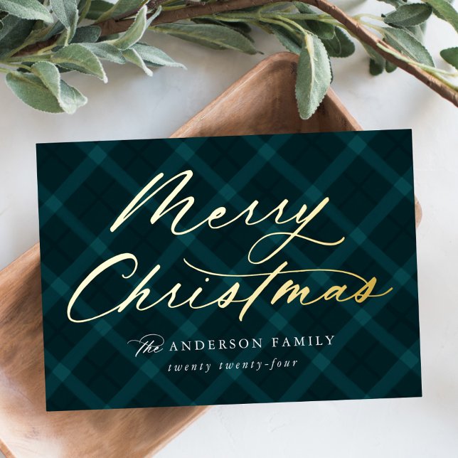 Carte De Vœux En Aluminium Joyeux Noël Turquoise Brossé non photo (Créateur téléchargé)