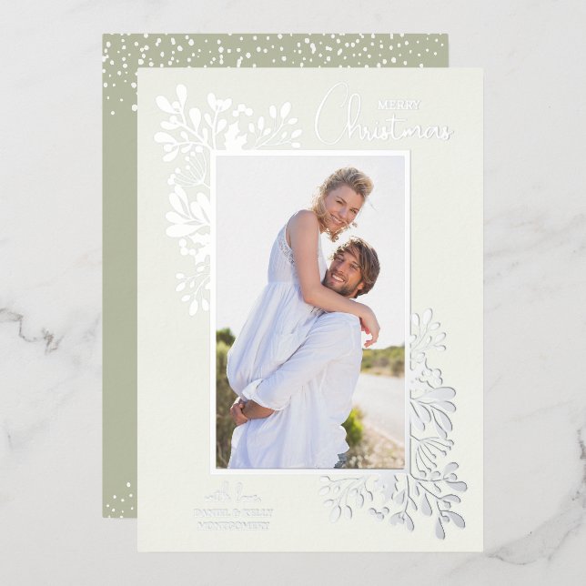 Carte De Vœux En Aluminium Joyeux Noël vert argent (Recto/Verso)