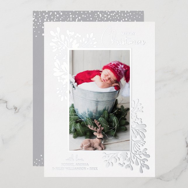 Carte De Vœux En Aluminium Joyeux Noël vert argent (Recto/Verso)