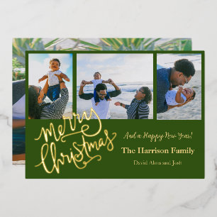 Carte De Vœux En Aluminium Joyeux Noël Vert Photo personnalisée Or
