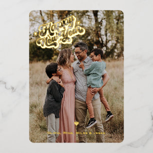 Carte De Vœux En Aluminium Joyeux Nouvel An 4 Photo Vertical Gold Metallic