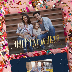 Carte De Vœux En Aluminium Joyeux nouvel an confetti une photo marine