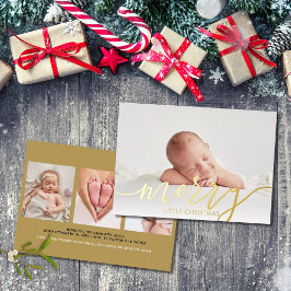 Carte De Vœux En Aluminium Joyeux Petit Noël 4 Photos Bébé Naissance Or