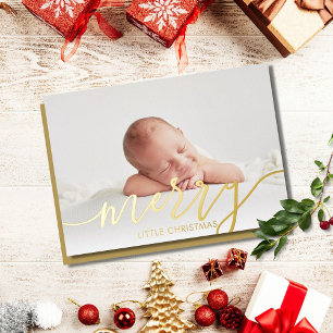 Carte De Vœux En Aluminium Joyeux petit Noël Photo Bébé Naissance Or