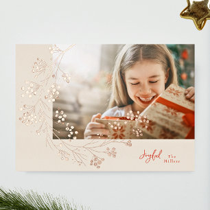 Carte De Vœux En Aluminium JOYEUX Rouge et crème Photo Rose Gold