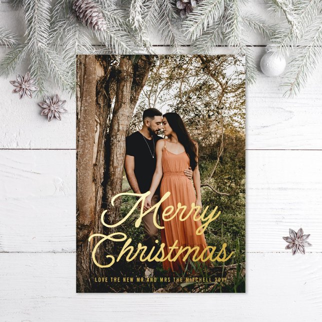 Carte De Vœux En Aluminium Joyeux script rétro de Noël (Créateur téléchargé)