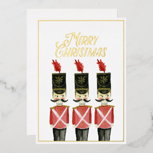 Carte De Vœux En Aluminium Joyeux soldat de jouets Aquarelle en or de Noël
