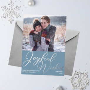 Carte De Vœux En Aluminium Joyeux voeux Noël Photo Ardoise Bleu Argent