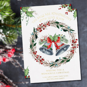 Carte De Vœux En Aluminium Les cloches sonnent Holly Wreath Gold