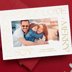 Carte De Vœux En Aluminium Lettres d'or moderne MERRY JOY PEACE LOVE photo
